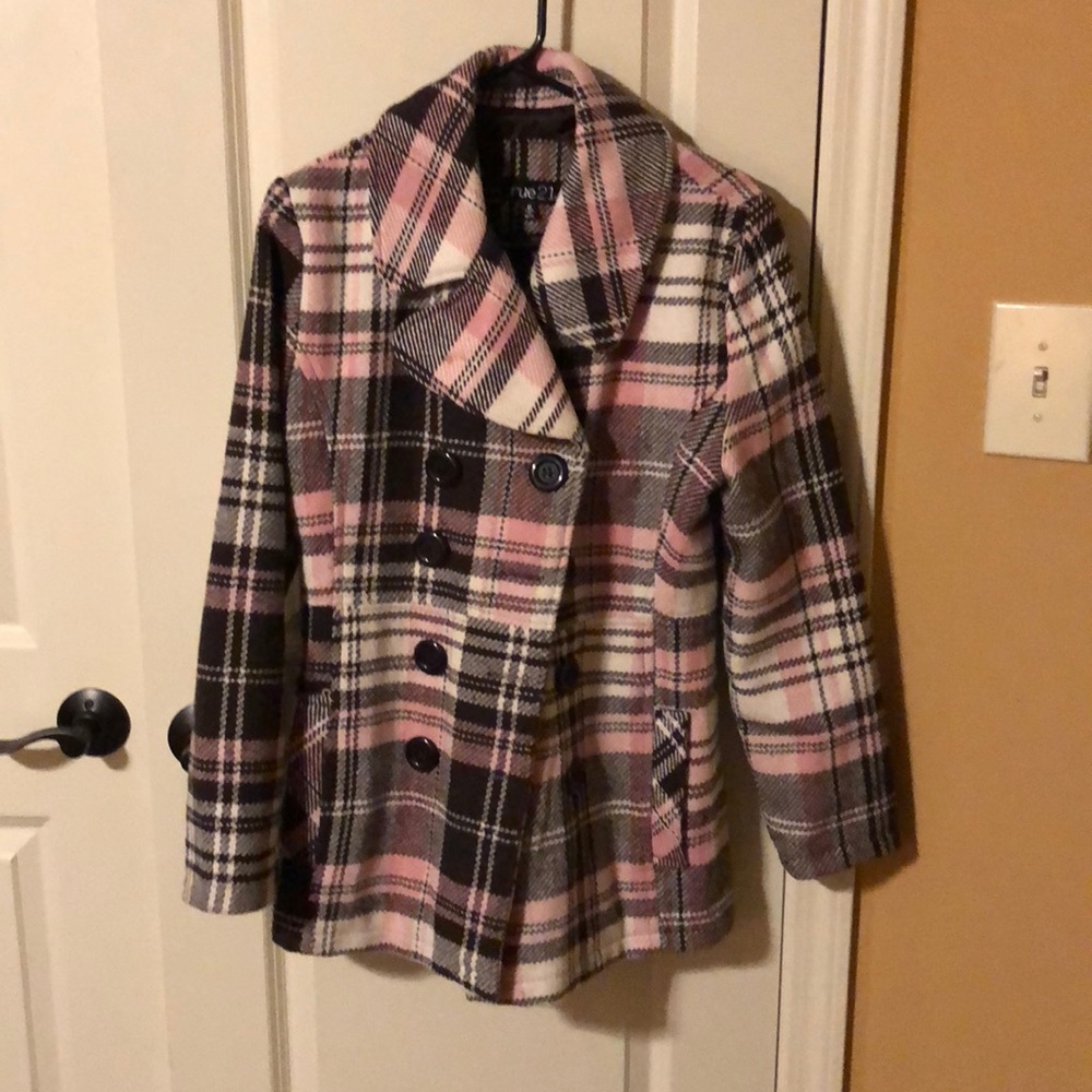 Pink and drown plaid coat